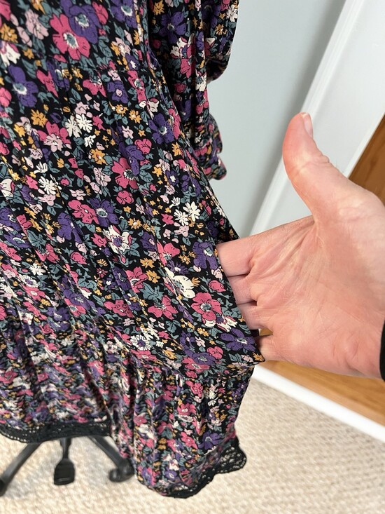 Natural Life Midi Dress Dark Floral Long Sleeve Med Cottage Boho - Picture 4 of 9